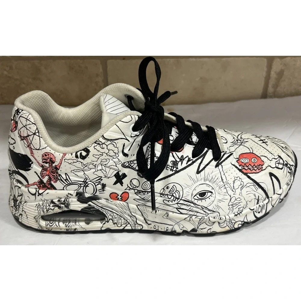 Skechers Vexx‎ Sketch Doodle Lace Sneakers 177972 White Black Women's Size 9
